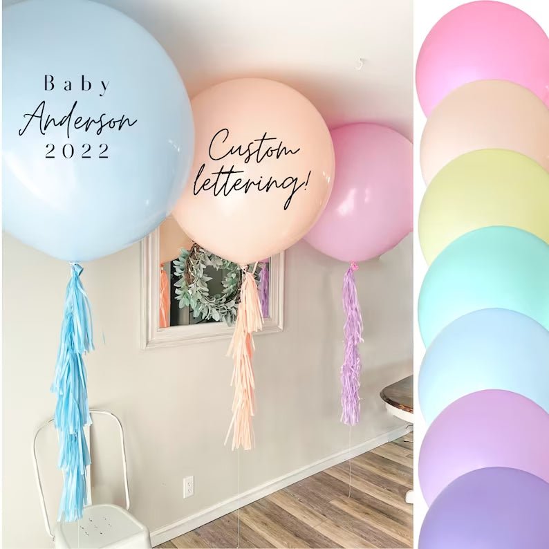 Personalized Jumbo Balloons in PASTEL colors with Tassels 36" (3 ft)